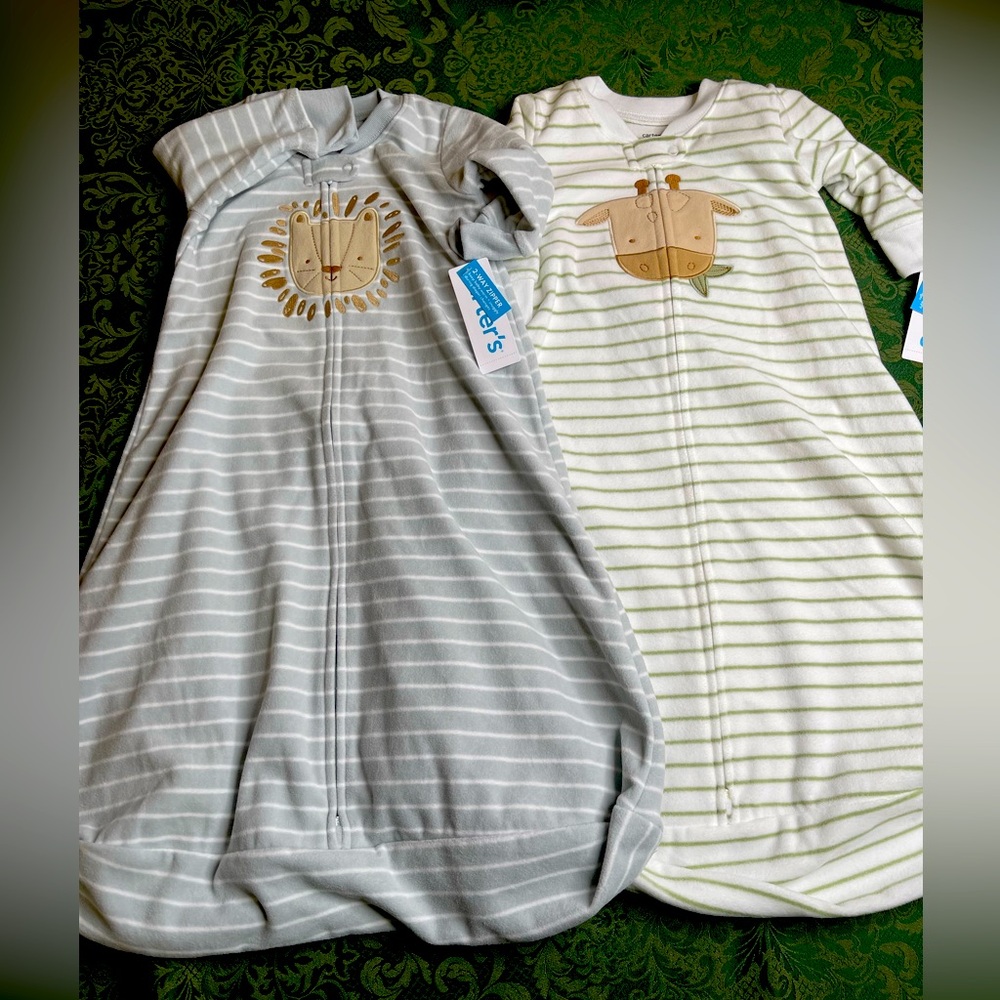 NWT 3-6 m carters cow lion bundle 2 fleece sleeper bag sleep sack gown pajamas